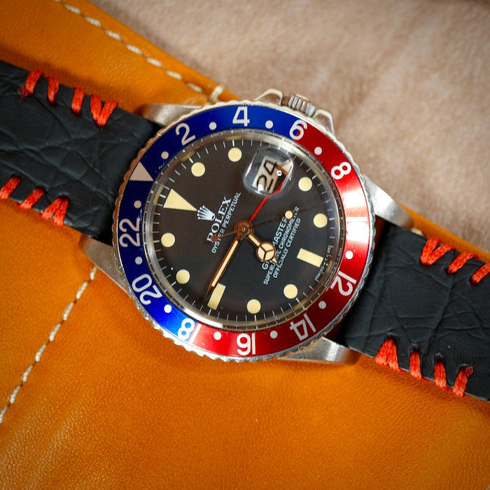 vintage rolex gmt 1675 on the best eather strap color by milano straps