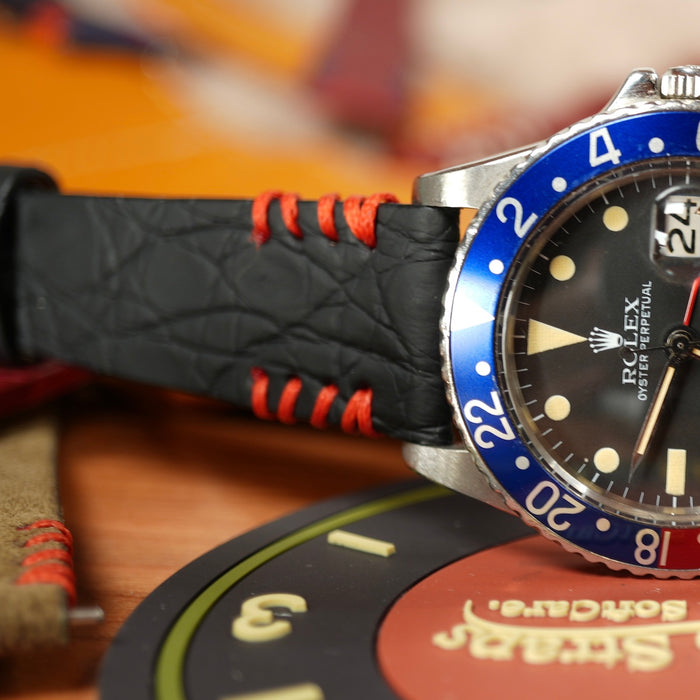 vintage rolex gmt on leather strap fom milano straps