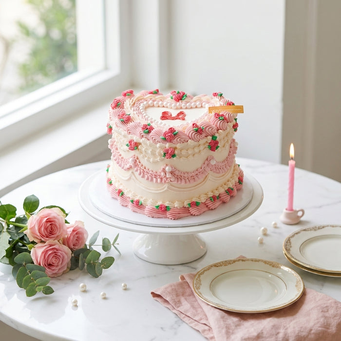 VaVa Designer Cakes Vintage Pink Heart Chiffon Cake - Romantic & Charming