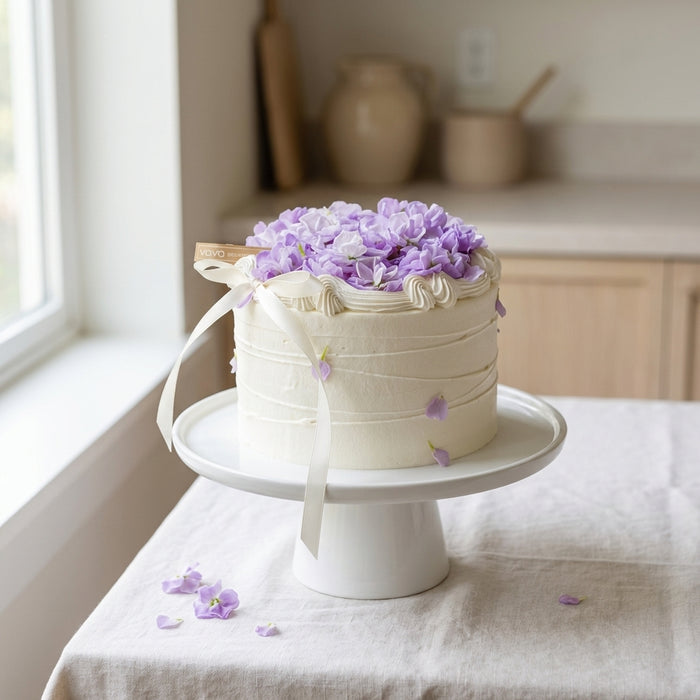 VaVa Designer Cakes Violet Garden Bloom Chiffon Cake - with Ivory Ribbon