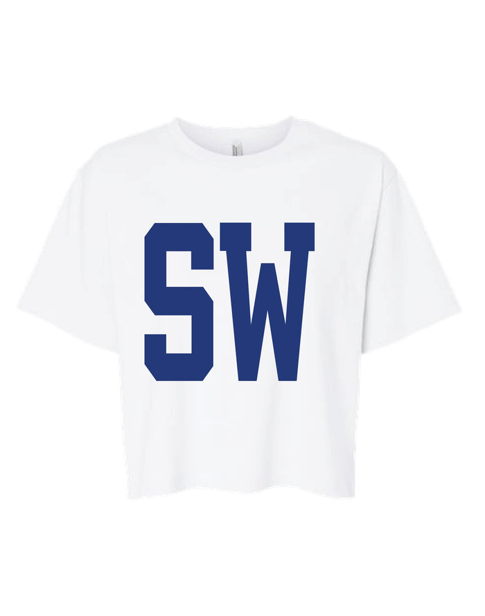 White SW Baseball Cropped Tee