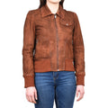 Women's Real Leather Bomber Jacket Slim Fit MA-1 Varsity Chloe Tan