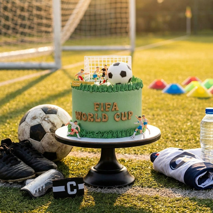 VaVa Designer Cakes World Cup Soccer Field Chiffon Cake - with Goal & Ball